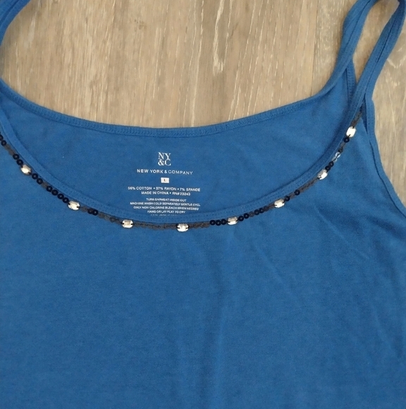 New York & Company Blue Tank with Sequins - Picture 2 of 4